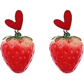 MALOYANVE 3D Strawberry Acrylic Earring for Women Cute Stereoscopic Red Strawberry Simulated Resin Fruit Dangle Earring, Country Style Ear Hook Jewelry