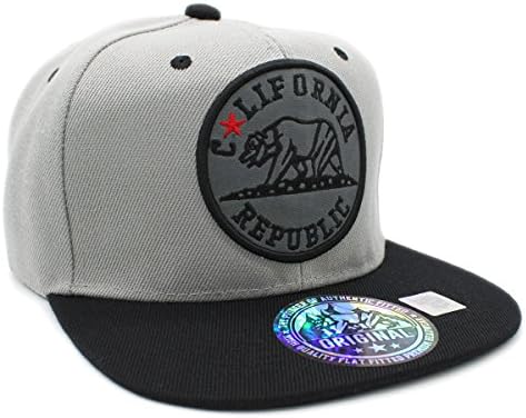 Embroidered CALI Bear in Round Patch Snapback Cap hat, California Republic hat
