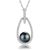 Lunar Belle Pearl Necklace Jewelry Birthday Gift for Women, Tahitian Black Pearl Moissanite Teardrop Pendant in 925 Silver (Tear of the Ocean)