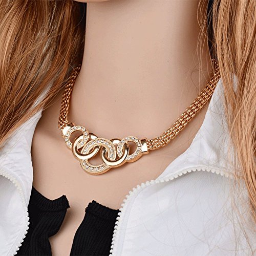 Spiritlele 4 PCS Crystal Jewelry Set Golden Chain Necklace Bracelet Ring Earrings Set For Women - Thumbnail 2