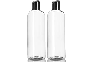 ljdeals 16 oz Clear Plastic Empty Bottles with Black Disc Top Caps, Squeezable Refillable Containers for Shampoo, Lotions, Cream and More Pack of 2, BPA Free, Made in USA