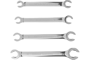 4 Pcs Flare Nut Wrench Set Double End Metric 9 10 11 12 13 14 15 17mm, Mirror Polished, Surface Robust, Etch Resistant, Chrom