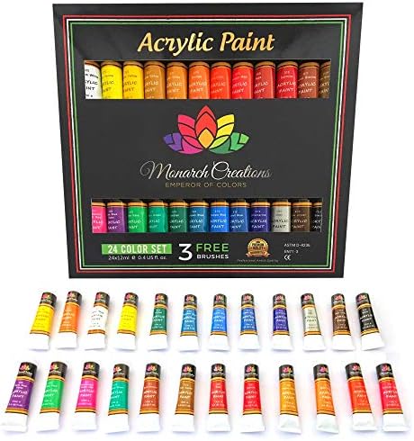 Acrylic paint set 24 colors for Artists. Brush set. Paint kit for Canvas, Rocks, Wood, Ceramic, Fabric, Crafts. Non-Toxic & Vibrant-Perfect for Adults, Kids, Beginners, students. Rich Pigment & qualit
