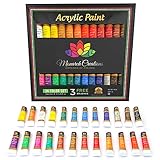 Acrylic paint set 24 colors for Artists. Brush set. Paint kit for Canvas, Rocks, Wood, Ceramic, Fabric, Crafts. Non-Toxic & Vibrant-Perfect for Adults, Kids, Beginners, students. Rich Pigment & qualit