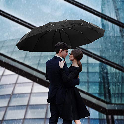 Bodyguard 12 Ribs Windproof Travel Umbrella with Teflon Canopy, Lengthened Handle with Auto Open Close Button, Compact Protection from Rain, Free Upscale Leather Cover - Thumbnail 6