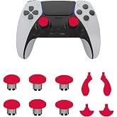 CHARM FOCUS Metal Thumbsticks &amp; Back Paddles for PS5 Edge Controller | Analog Thumb Sticks Caps Replacement Kit for PS5 Dual Sense Edge Stick Module, 6 Joysticks, 4 Back Buttons, Red