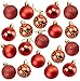 48-Pack Mini Christmas Tree Ornaments - Red Shatterproof Small Christmas Balls Decoration, Assorted 4-Finish Shiny, Matte, Glitter, Glitter Scroll, Hanging Plastic Bauble Holiday Decor, 1.5 Inches