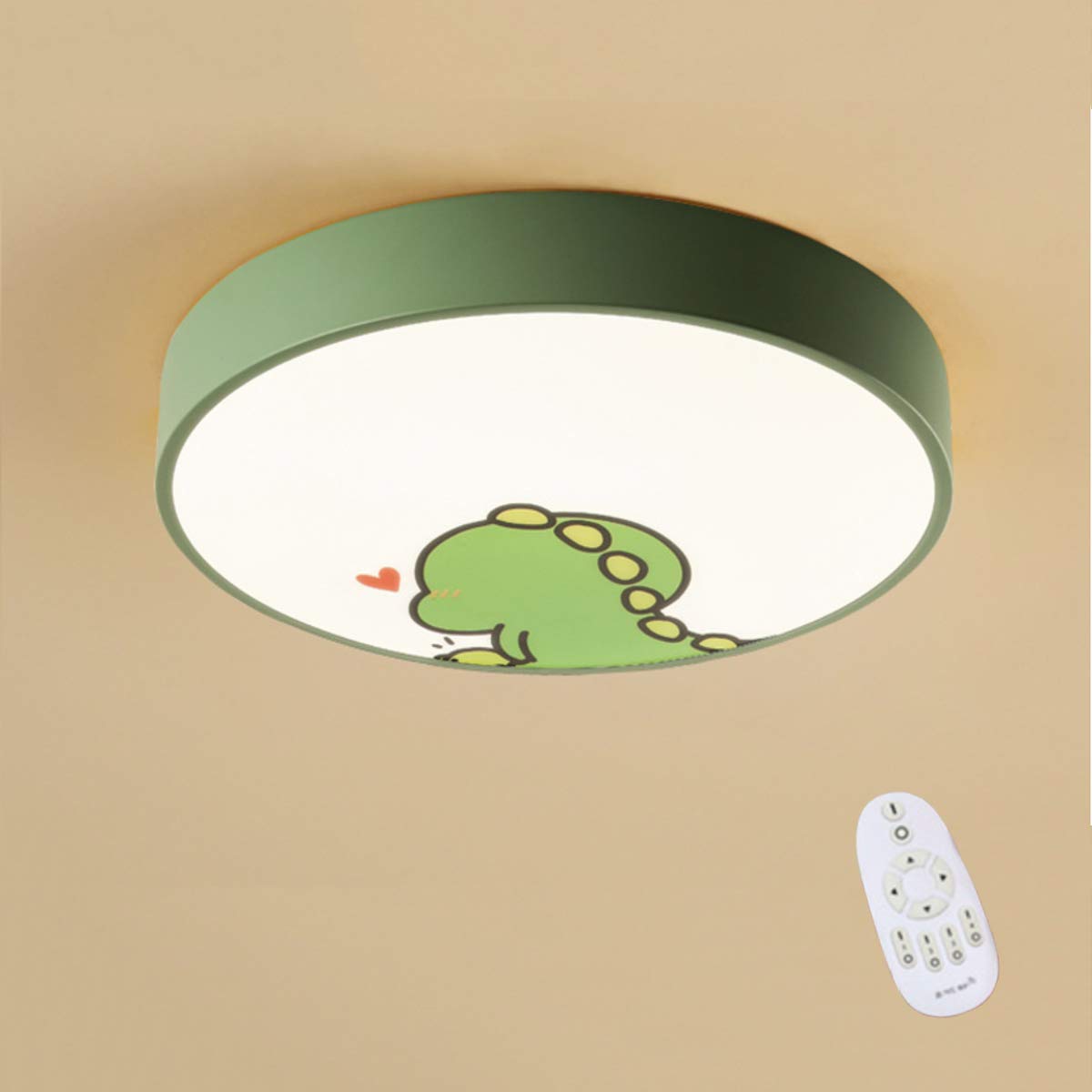 LIUNIANUltra-Thin Round Ceiling Light Led 6cm Creative Dinosaur Cartoon, Stepless Dimming Ceiling Lamp for Boys Girls Bedroom, with Remote Control, 30CM/12'', 36W