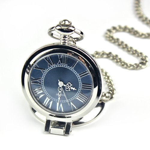 Creddeal Fashion Stainless Steel Case Roman Numbers Modern quartz Pocket Watch Blue PW053