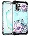 Casetego Compatible with Galaxy Note 10 Case,Floral Three Layer Heavy Duty Hybrid Sturdy Shockproof Full Body Protective Cover Case for Samsung Galaxy Note 10,Blue Flower