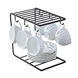 7U Metal Mug Holder Organizer Stand for Cabinet, Counter, Desk | Kitchen Coffee Cup Drying Display Rack with 6 Hooks for Large Mug - 9.5 x 9.1Inch