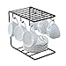 7U Metal Coffee Mug Cup Holder Organizer Stand for Cabinet, Counter, Desk | Kitchen Drying Display Rack with 6 Hooks for Large Mug - 9.5 x 9.1Inch (Black)