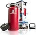 Liquid Savvy 32 oz Insulated Water Bottle with 3 lids - Stainless Steel, Wide Mouth Double Walled Vacuum Insulated Bottle for Hot and Cold Beverages (Red)