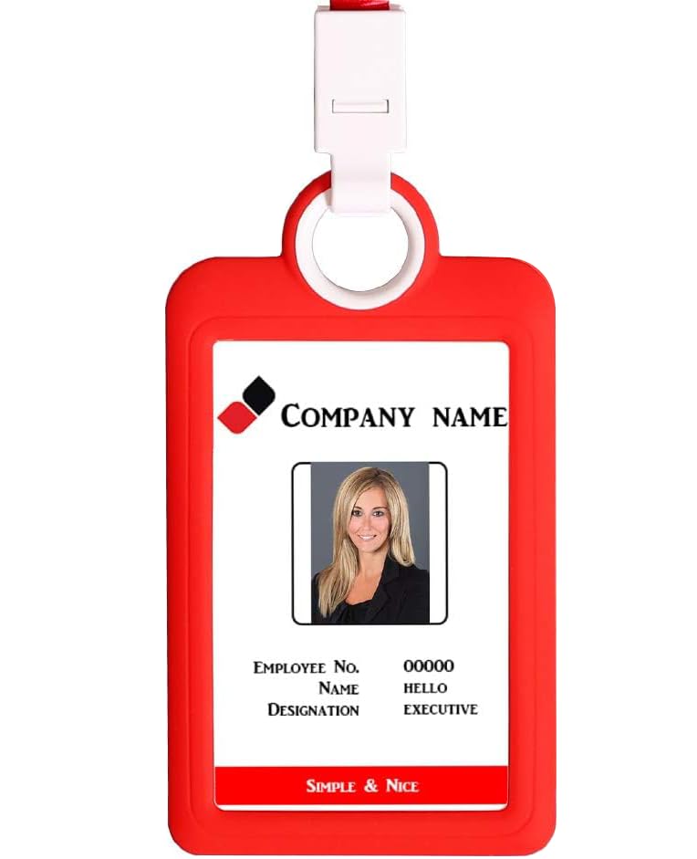 Badge Holder ID Badge Card Holder Vertical with Lanyard Silicon Neck Strap Heavy Duty ID Card Business Card Offices Supplies Red