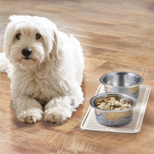 mDesign Premium Quality Square Pet Food and Water Bowl Feeding Mat for Dogs and Cats, Waterproof