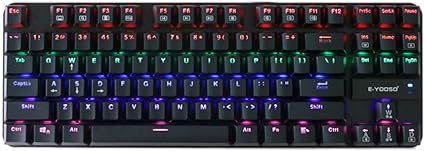 Amazon E元素 ゲーミングキーボード 有線 87キー 英語配列 Usbコンパクト メカニカルキーボード リズミカル mm超薄型 青軸 段落感 10種類ledバックライト 呼吸モード 防衝突 防水 高耐久性 極薄 Pc用キーボード Mac Windows10 8 7 など対応 青軸ーブラック