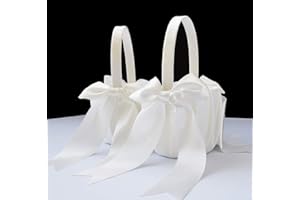 ATAILOVE 2 PCS Flower Girl Baskets Set- Cute Cherish Wedding Flower Baskets (Ivory)