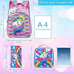 gxtvo 3PCS Unicorn Backpack for Girls, 16" Sequin