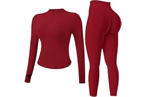 Workout Sets for Women 2 Piece Long Sleeve Activewear 1/2 Zip Up Top Fitness Leggings Yoga Outfits Gym Tracksuit