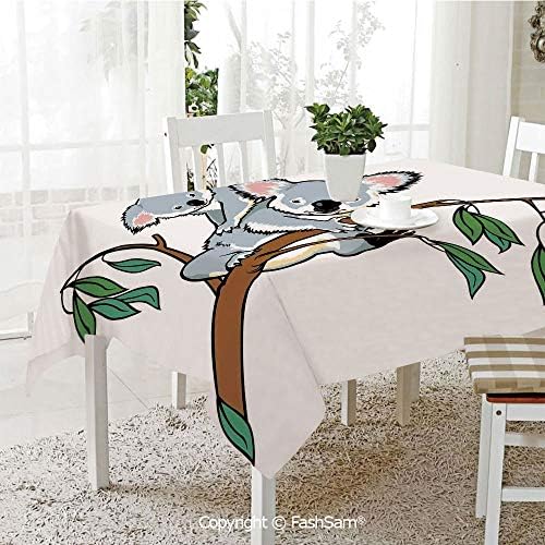 AmaUncle Premium Waterproof Table Cover Mother and Baby Koala Climbing Over Eucalyptus Tree Branch Wildlife Forest Table Protectors for Family Dinners (W55 xL72)