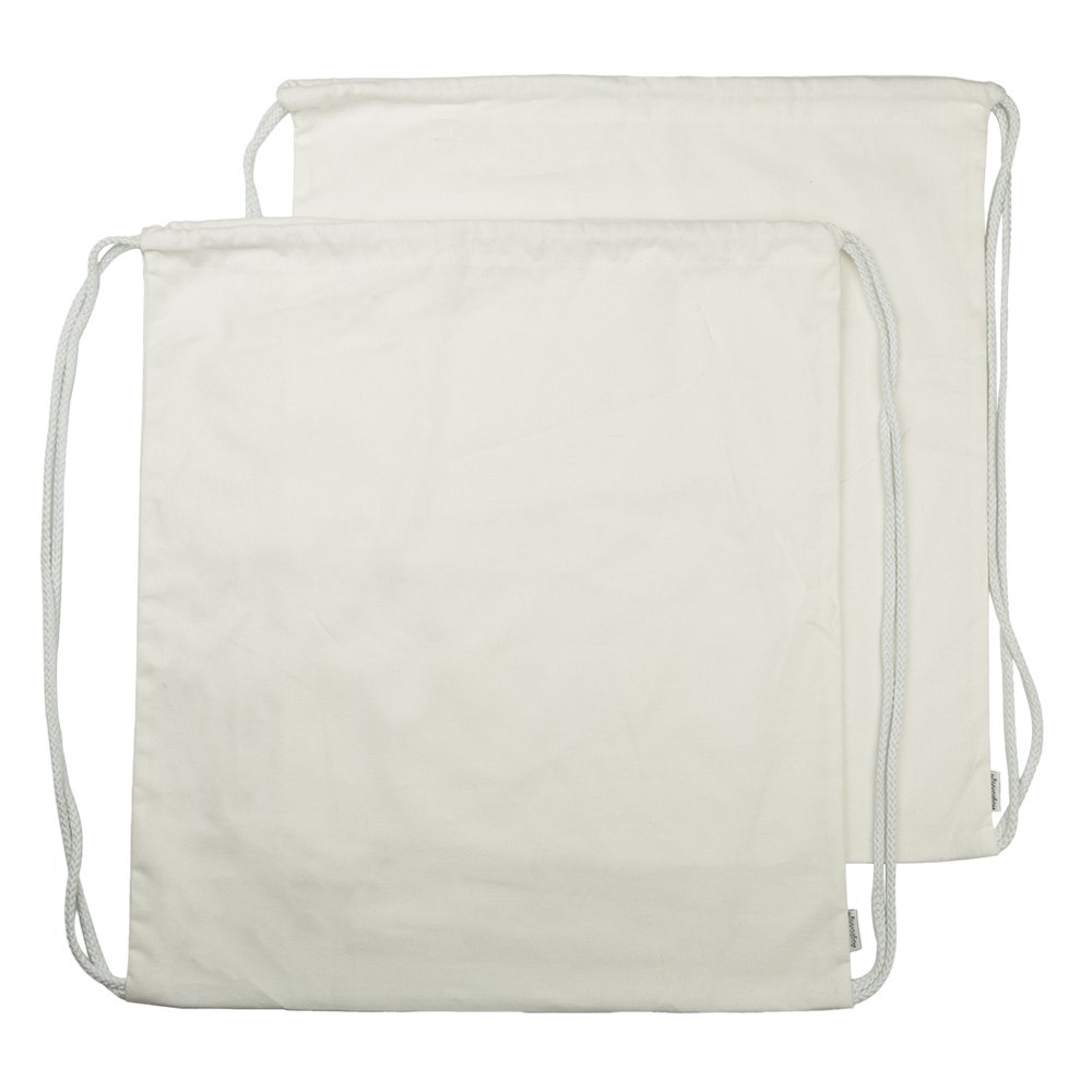 Augbunny 100% Cotton Canvas Drawstring Backpack Gym Sack pack 2-Pack (White, Large)