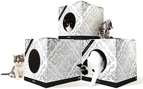 4 Pack Corrugated Cat Tree House | Cat Tunnel, Cat Cubes, Cat Condos For Cats (Floral)