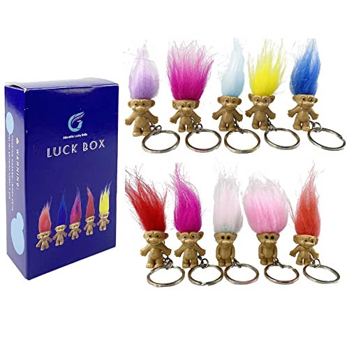Yintlilocn 10Pack Cute TROLL DOLLS Key ring Crazy Colour Hair Figurine