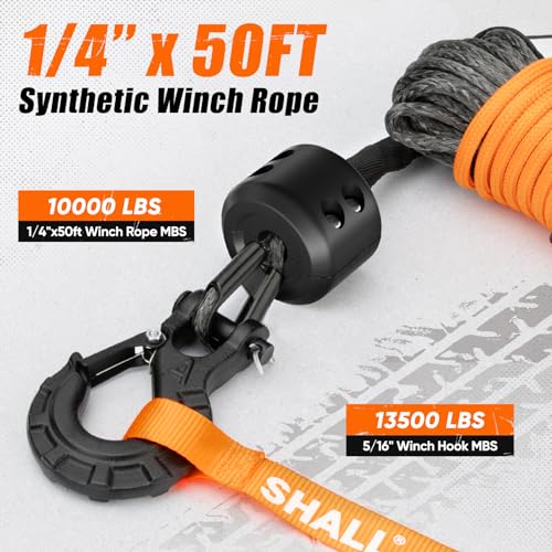 Shall Tow Straps & Ropes, Synthetic Winch Cable 1/4" x 50ft (7.6mm x 15m), 5 Ton (10,000 LB), Suitable for ATV/UTV Off-Road Vehicles.