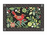 Folk Cardinal Winter Doormat Holiday Floral Indoor Outdoor 18