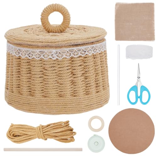 FREEBLOSS Woven Basket Kit Round Cardboard Woven Basket Kit DIY Woven Basket Set Macrame Cord Woven Basket Kit for Beginners Basket Weaving Supplies Basket Weaving Kits for Adults