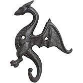Dragon Wall Mount Hooks, Decorative Rustic Cast Iron Dragon Wall Mount Hanger Heavy Duty Shelf Bracket for Coat, Key, Hat Hanging
