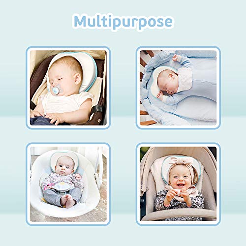 Anti Flat Head Baby Pillow, Bammax Memory Foam Pillow for Newborn Baby Head Shaping Pillow (0-12 Months), with Washable Pillow Case