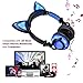 Baztoy Kids Headphones with Cat Ear Adjustable LED Lights Wired On-ear Rechargeable Headsets 85dB Volume Limited 3.5 mm Jack for Children Halloween and Christamas Gift (Blue)