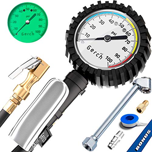Tire Inflator with Pressure Gauge and Dual Head Air Chuck Heavy Duty