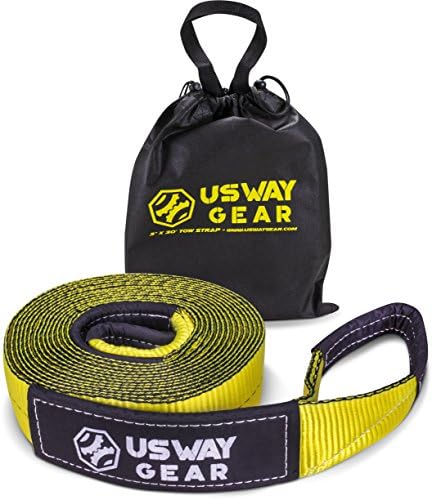 USWAY GEAR 3" x 30' Tow Strap - 30.000 LBS (15 US TON) Rated Capacity Heavy Duty Vehicle Tow Strap with Reinforced Loops + Protective Sleeves + Storage Bag | Emergency Towing Rope for Recovery