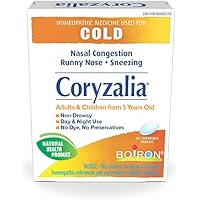 Boiron Coryzalia for colds and cold symptoms, 60 Tablets. Chewable Tablets for nasal congestion, runny nose, rhinitis. Non-dr