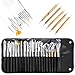 Yamde 20pcs Nail Art Design Brushes Set, Dotting Pens, Marbling Detailing Painting Tools Kit with Roll-Up Pouch-Professional Nail Art Supplies for For Women Girls Teens