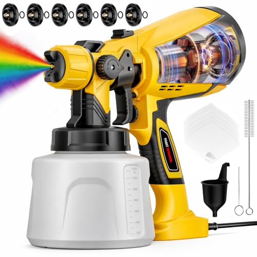 Paint Sprayer, 1000W Electric HVLP Spray Paint Gun with 47 oz Container, 3 Patterns 6 Nozzles, Easy to Clean & Use, Stain Sprayer for House Painting, Furniture, Cabinets, Walls, Doors, Fences