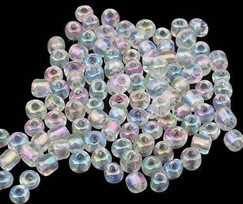 Pack of 1100 Glass Seed Beads 4 mm, 6/0, Pony Beads, Clear Mini Children's Beads, Seed Beads, Choice of Colours (Crystal AB Transparent)