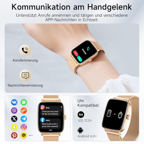 Women's Smartwatch with Phone Function, 1.85 Inch HD Watches with Heart Rate Sleep Monitor SpO2 Pedometer, 110+ Sports Modes, Fitness Watch, IP68 Waterproof Smart Watch Compatible with iOS/Samsung/Android