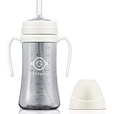 GROSMIMI Spill Proof no Spill Magic Sippy Cup with Straw with Handle for Baby and Toddlers, Customizable, PPSU, BPA Free 10 oz (White)