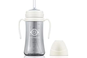 GROSMIMI Spill Proof no Spill Magic Sippy Cup with Straw with Handle for Baby and Toddlers, Customizable, PPSU, BPA Free 10 oz (White)