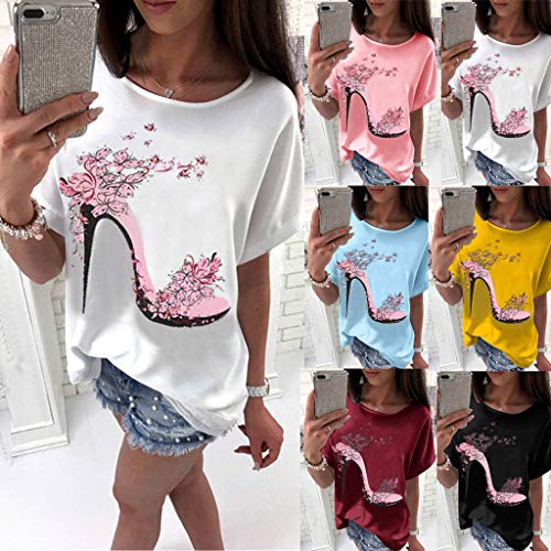 OVERDOSE-Oberteile-Frauen-Kurzarm-Blumen-Gedruckt-Tops-Strand-Beilufige-Lose-Bluse-Top-T-Shirt-Blusentops-Sommerbluse-Damen-Tees