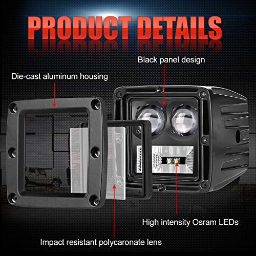 LED Cubes, OFFROADTOWN 2PCS 64W LED Pods 3 Inch Off Road Lights Osram LED Driving Lights Spot Flood Combo LED Cubes Fog Lights Square LED Work Light Bar for Truck Jeep SUV ATV UTV Offroad Boat