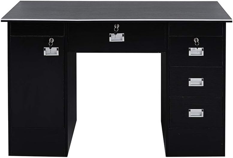 PananaHome Computer Desk with Drawers and Cupboard Execution Study Workstation PC Laptop Gaming Table for Home Office Black