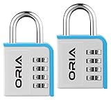 ORIA Combination Lock, 2 Pack Combination Lock, 4 Digit Padlock with Water Proof Design for School, Travel Baggage, Gym, Sport Locker, Toolbox and Storage (Silver/Blue)
