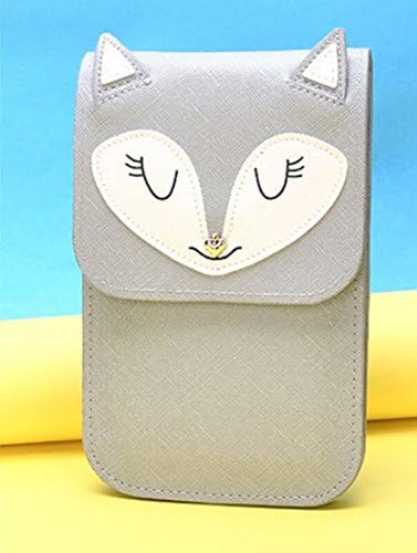 Universal Multipurpose Cute 3D Gray Fox Design Synthetic Leather Wallet Crossbody Cell Phone Bag Mini Pouch for iPhone 6/6S,6Plus/6S Plus,Note 5,Note 4,Galaxy S7,S7 Edge