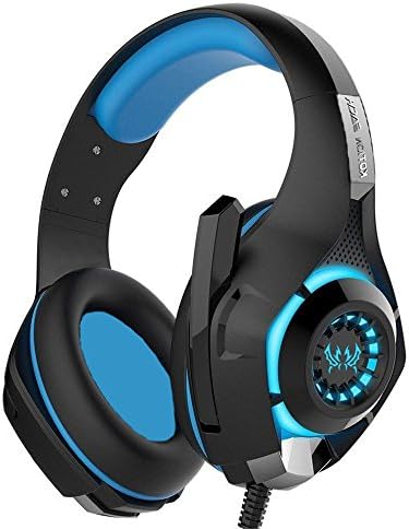Gaming Headset, Eshop Stereo PS4 Headset with Mic &amp; LED Light &amp; Volume Control, Wired Over-ear Noise Cancelling Headphones for PC Computer Tablet Laptop (Black+Blue)