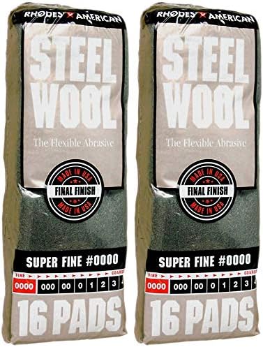 Rhodes American Super Fine Grade #0000 Steel Wool, 16 Pads (Pack of 2, 32 Pads Total), Use for Cleaning, Polishing, Buffing, Refinishing, Gentle Abrasiveness