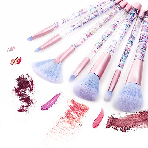 Ameauty Makeup Brush Set, Premium Face Powder Blush Eyeshadow Brush Eyebrow Brush Lip Makeup Brush with Quicksand Handle - Makeup Brush Kit for Concealer Blending Powder Liquid Cream Cosmetic (7PCS) - Thumbnail 4